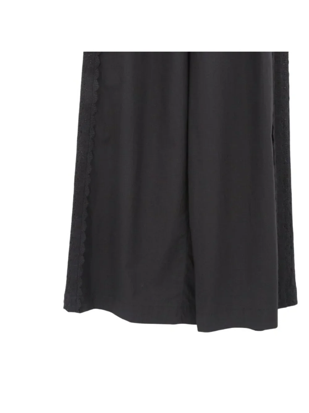 Sonmer Embroidered Lace Trim Sides Black Wide Leg Pants L